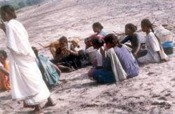 People with dog on beach